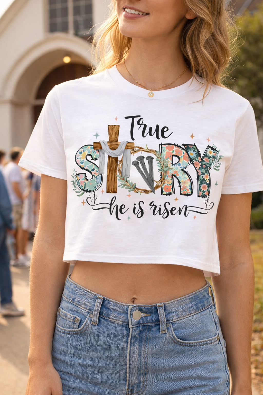 True Story He Is Risen Crop Top | Christian Easter Floral T-Shirt