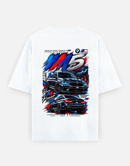 man wearing BMW M5 graphic oversized t-shirt streetwear style