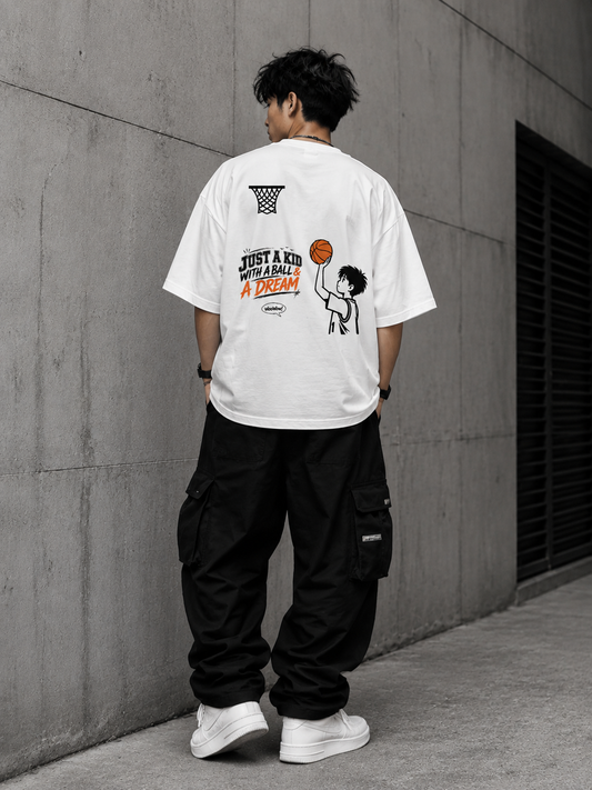 Men’s Basketball Graphic Oversized T-Shirt | Just A Kid With A Ball & A Dream