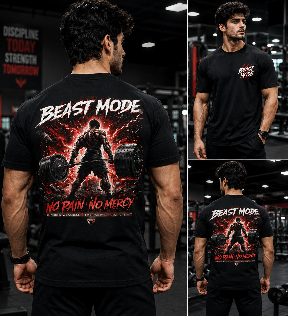 Beast Mode Gym T-Shirt – No Pain No Mercy Deadlift Graphic Tee