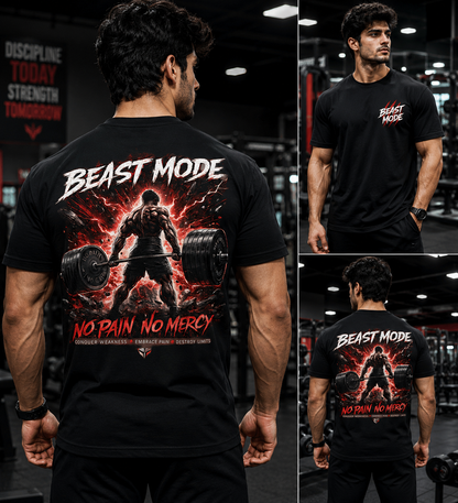 Beast Mode Gym T-Shirt – No Pain No Mercy Deadlift Graphic Tee