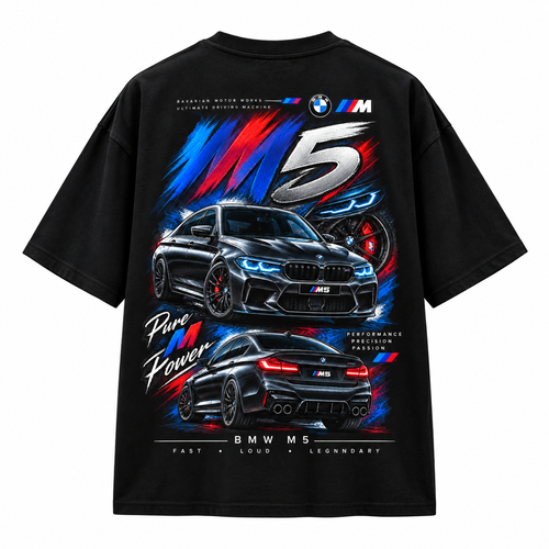 Everywibe BMW M5 graphic oversized black T-shirt for men with automotive print