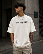 Everywibe Earn Your Legacy off white streetwear T-shirt with premium cotton fabric and oversized fit