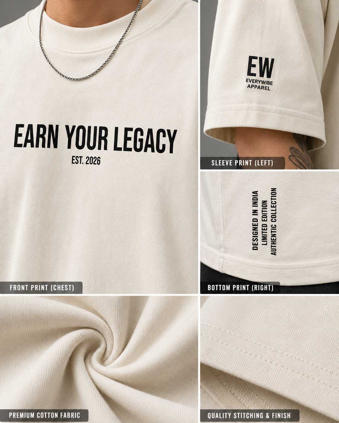 Premium cotton oversized streetwear t-shirt close-up