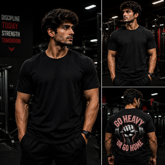GO HEAVY OR GO HOME Regular Fit Crew Neck T-Shirt