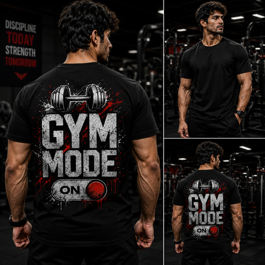 GYM MODE ON Regular Fit Crew Neck T-Shirt