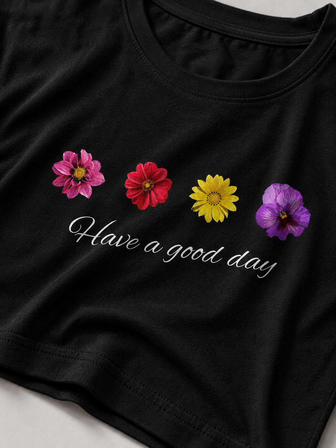 Women's Floral Graphic Crop Top Lifestyle Model