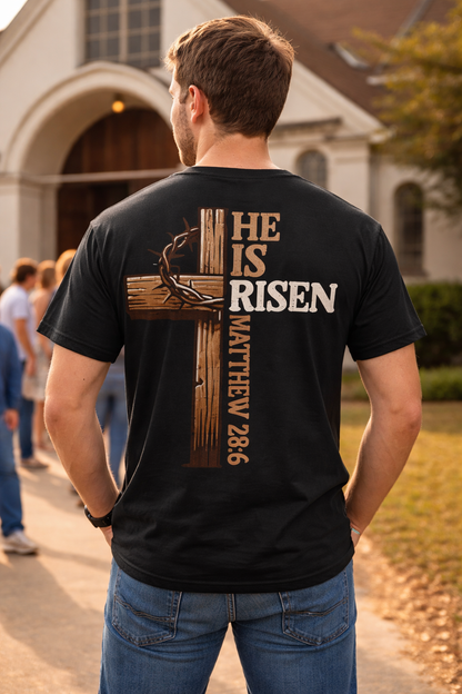 He Is Risen Cross T-Shirt | Easter Faith Tee