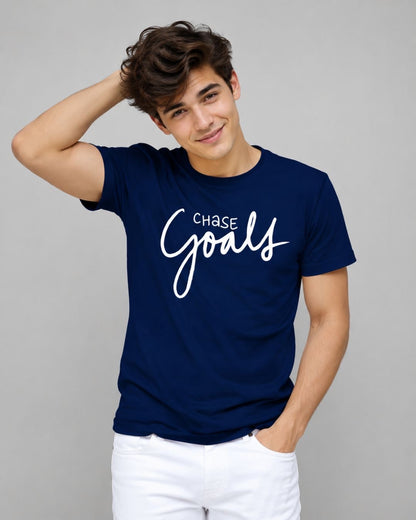 Chase Goals Motivational Navy Blue Graphic T-Shirt for Men