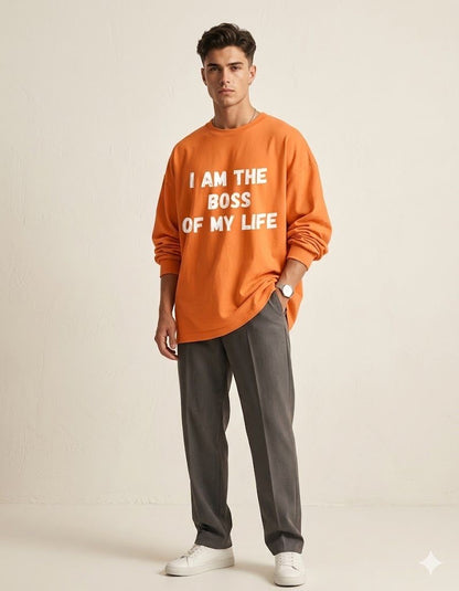 I Am The Boss Of My Life Oversized Motivational Orange T Shirt for Men