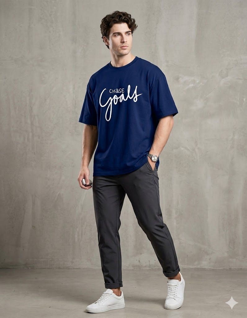 Chase Goals Motivational Navy Blue Graphic T-Shirt for Men