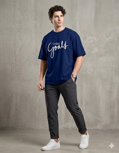 Chase Goals Motivational Navy Blue Graphic T-Shirt for Men
