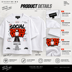 Everywibe Social Introvert oversized T-shirt showing detailed graphic print, ribbed neckline and sleeve construction