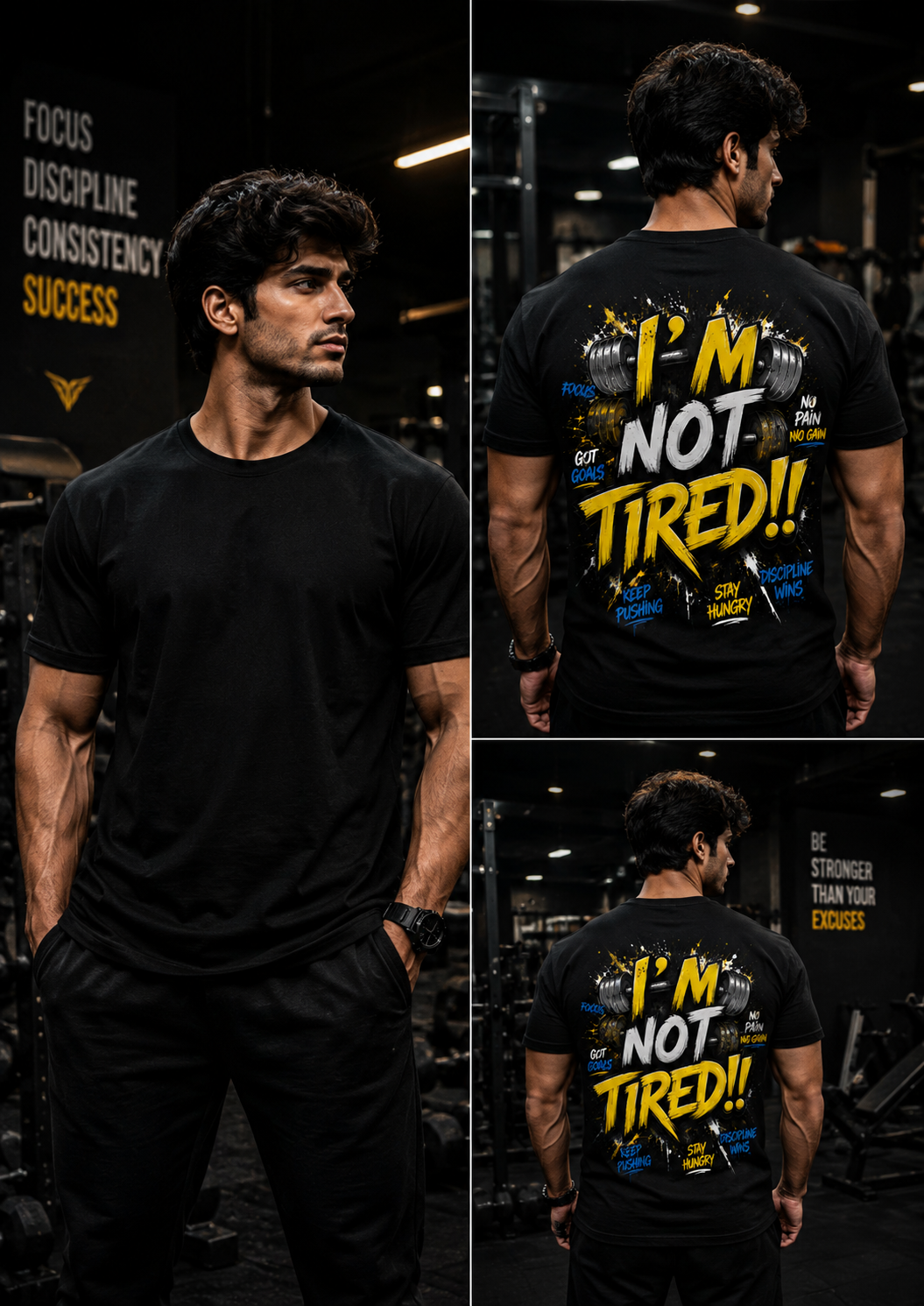 I’m Not Tired Regular Fit Gym T-Shirt – Motivational Workout Tee