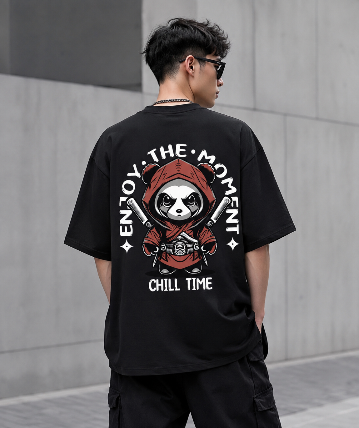 Oversized Panda Ninja Graphic T-Shirt – Enjoy The Moment
