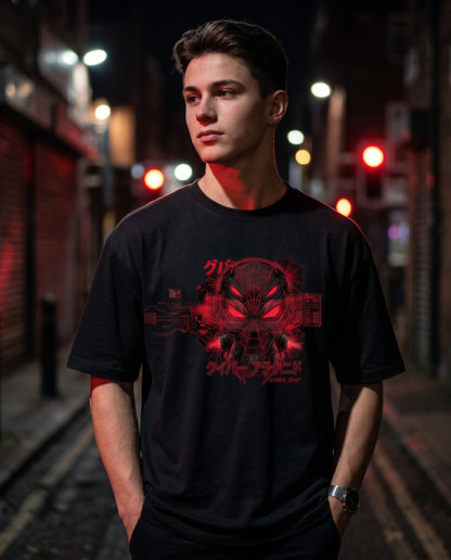 Cyber Arachnid Glitch Mask Oversized T-Shirt | Japanese Streetwear Graphic Tee | Unisex