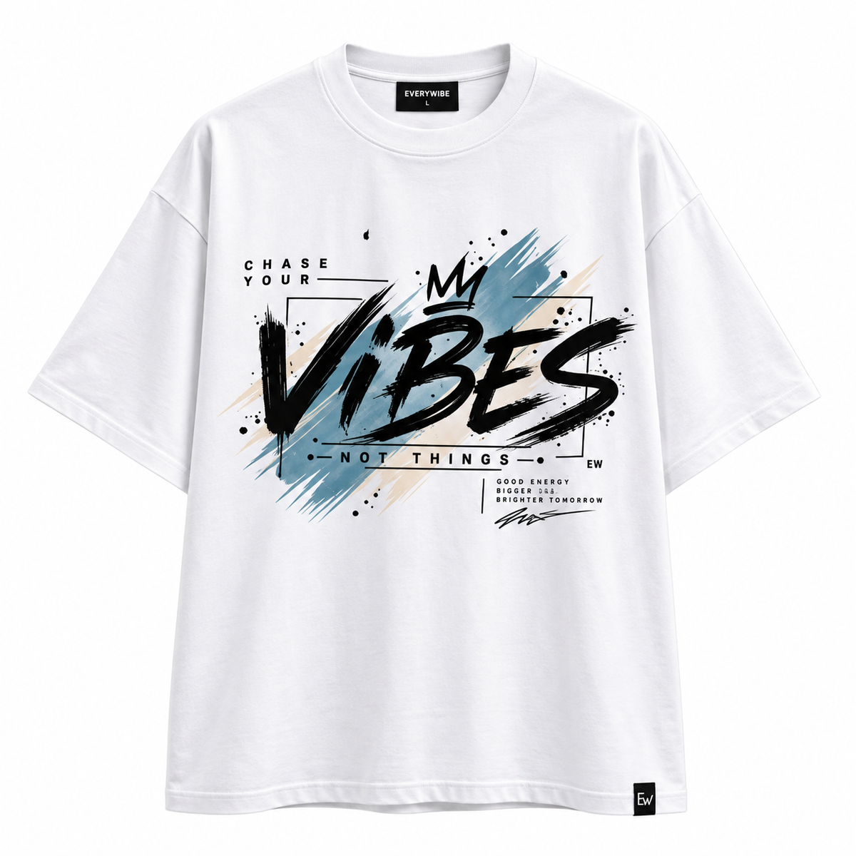 Everywibe VIBES oversized graphic T-shirt in white with streetwear print